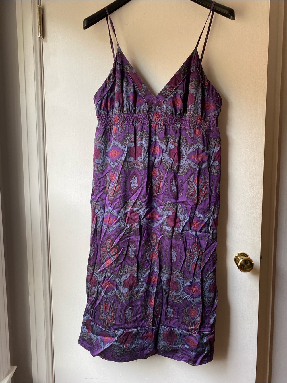Silk Banana Republic Purple Paisley Slip Dress with Red Accents